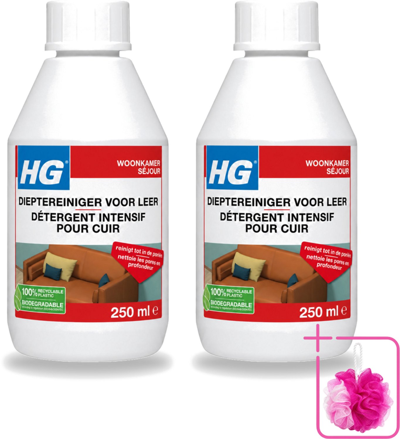 2 x HG - Dieptereiniger Voor Leer - Veilig & Milde Reiniging - 250 ml - Bulkverpakking - Leer reinigen - Douchemop - Leer reiniger