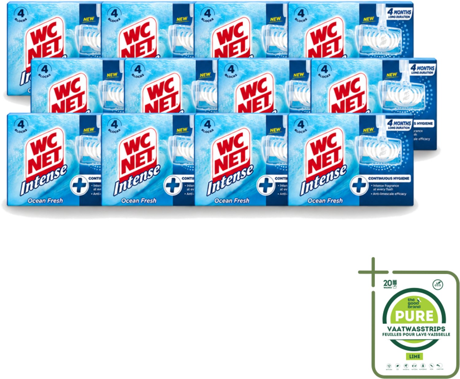 12 x WC Net - Toiletblok - Ocean Fresh - 4 Blokjes - Grootverpakking - Vaatwasstrips - Toiletblok - Zuurstof - Oceaangeur - Kalkaanslag - Hygiëne