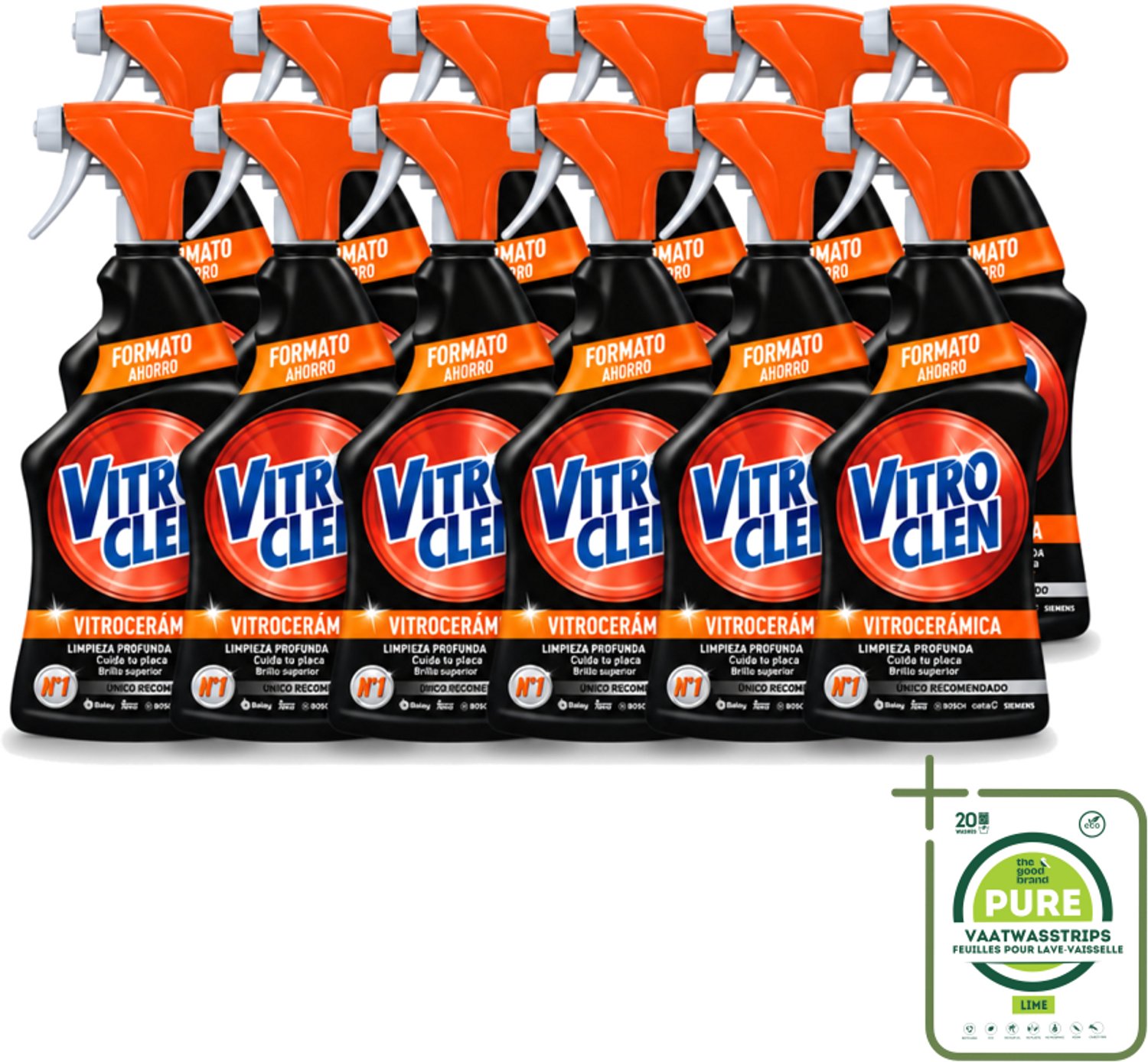 12 x Vitroclen - Keramische Kookplaatreiniger - Spray - 450 ml - Grootverpakking - Vaatwasstrips - Keramische Kookplaat Reinigen - Kookplaat Reinigen - Kookplaat Ontvetten - Kookplaat Beschermen - Kookplaat Glans