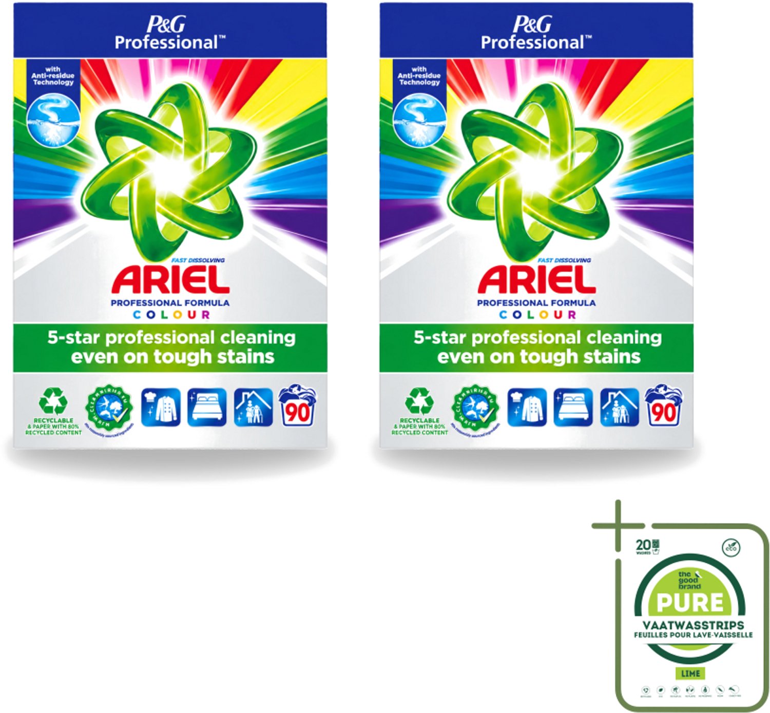 2 x Ariel Professional - Waspoeder - Gekleurde Was - 90 Wasbeurten - Grootverpakking - Vaatwasstrips - Kleurverzorging - Waspoeder - Vlekverwijdering - Wasmachine - Wasbeurt