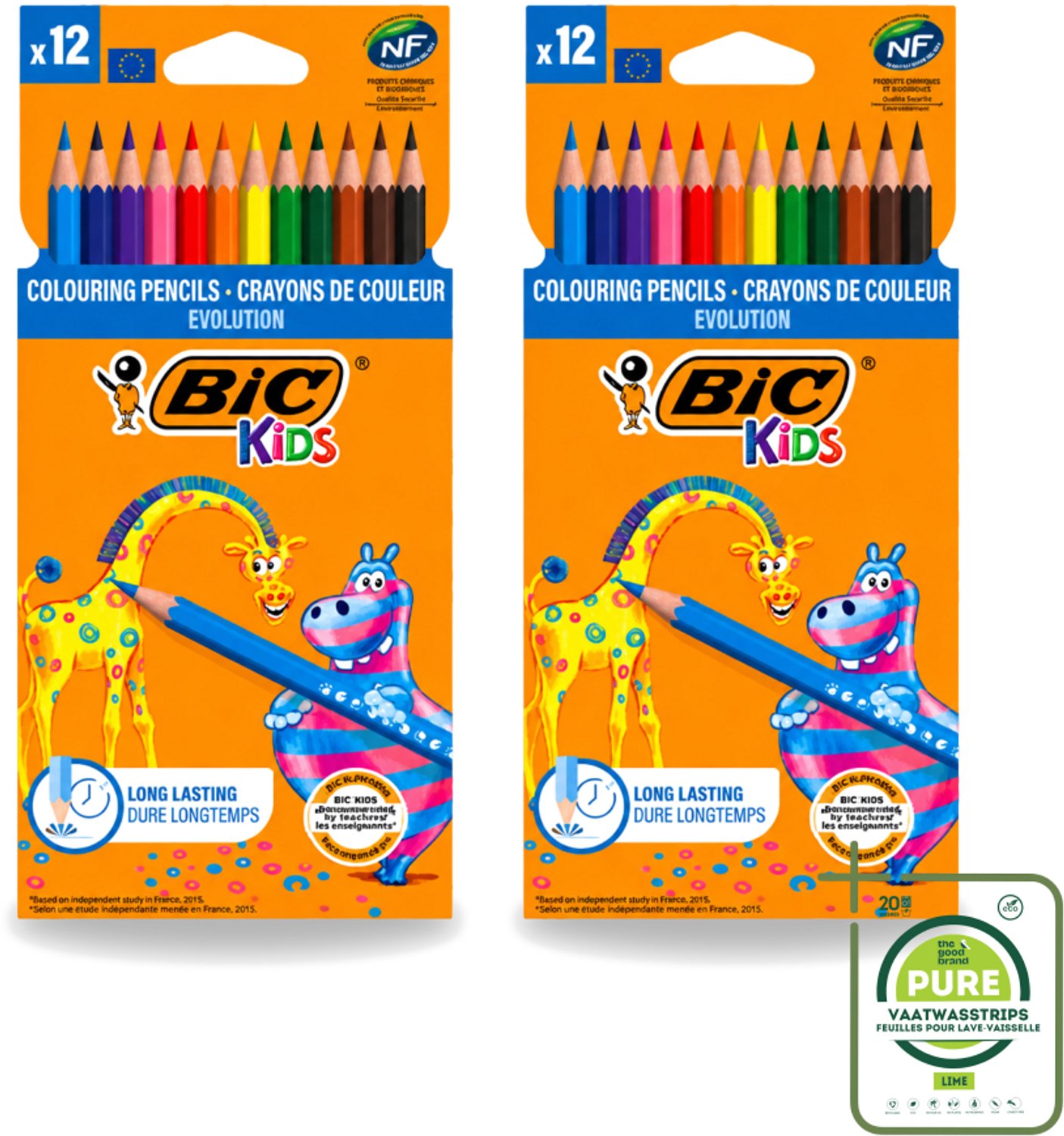 2 x Bic Kids - Kleurpotloden - Diverse Kleuren - Evolution - 12 Potloden - Grootverpakking - Vaatwasstrips - Kleurpotloden Voor Kinderen - Kleurpotloden Evolution - Kleurpotloden Voor Jonge Kunstenaars - Duurzaam Tekenen - Creatieve Potloden