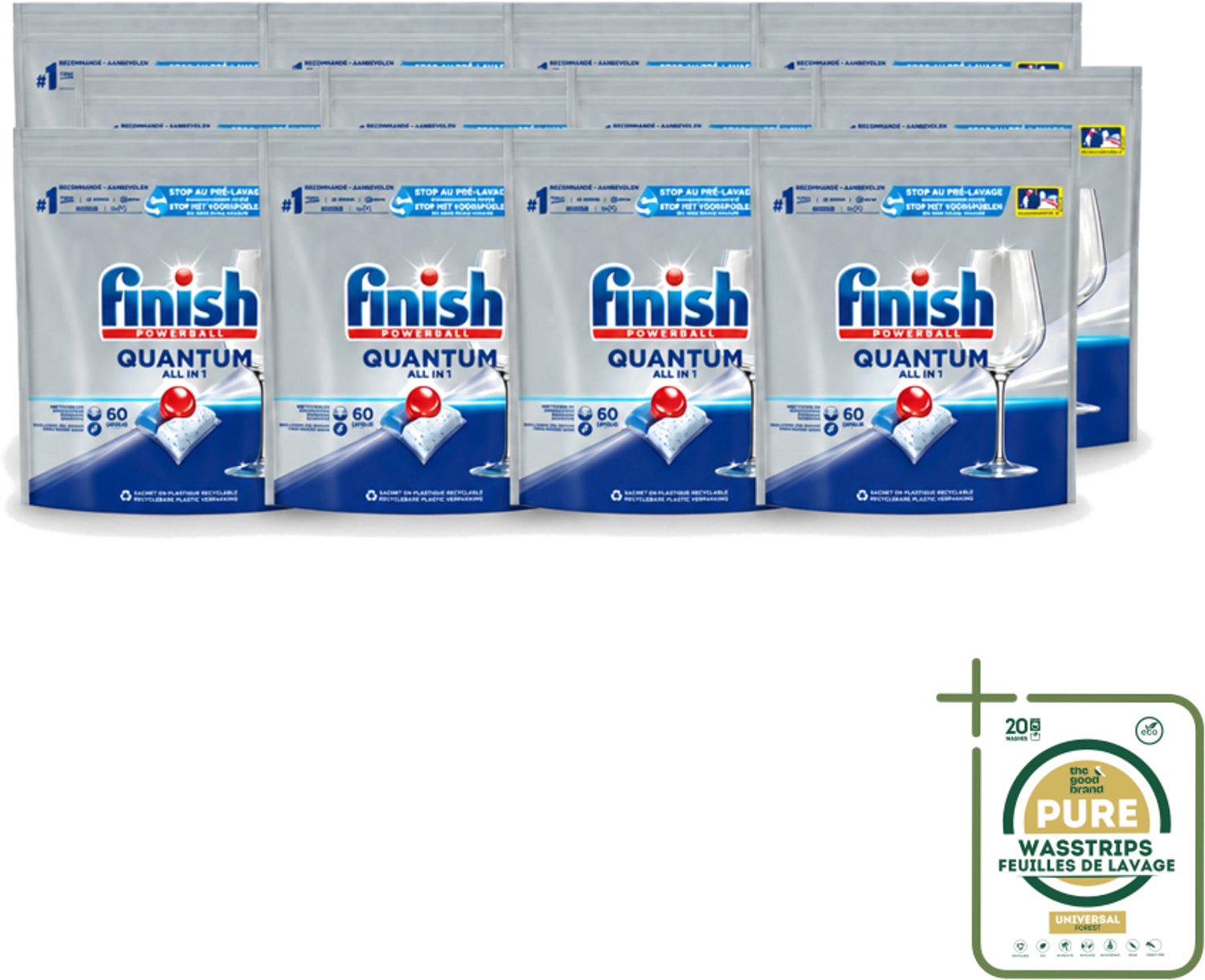 12 x Finish – Vaatwastabletten – Quantum All-in-1 – 60 Capsules - Vaatwastabletten - Vaatwassen - Reiniging - Glans - Vet Verwijderen