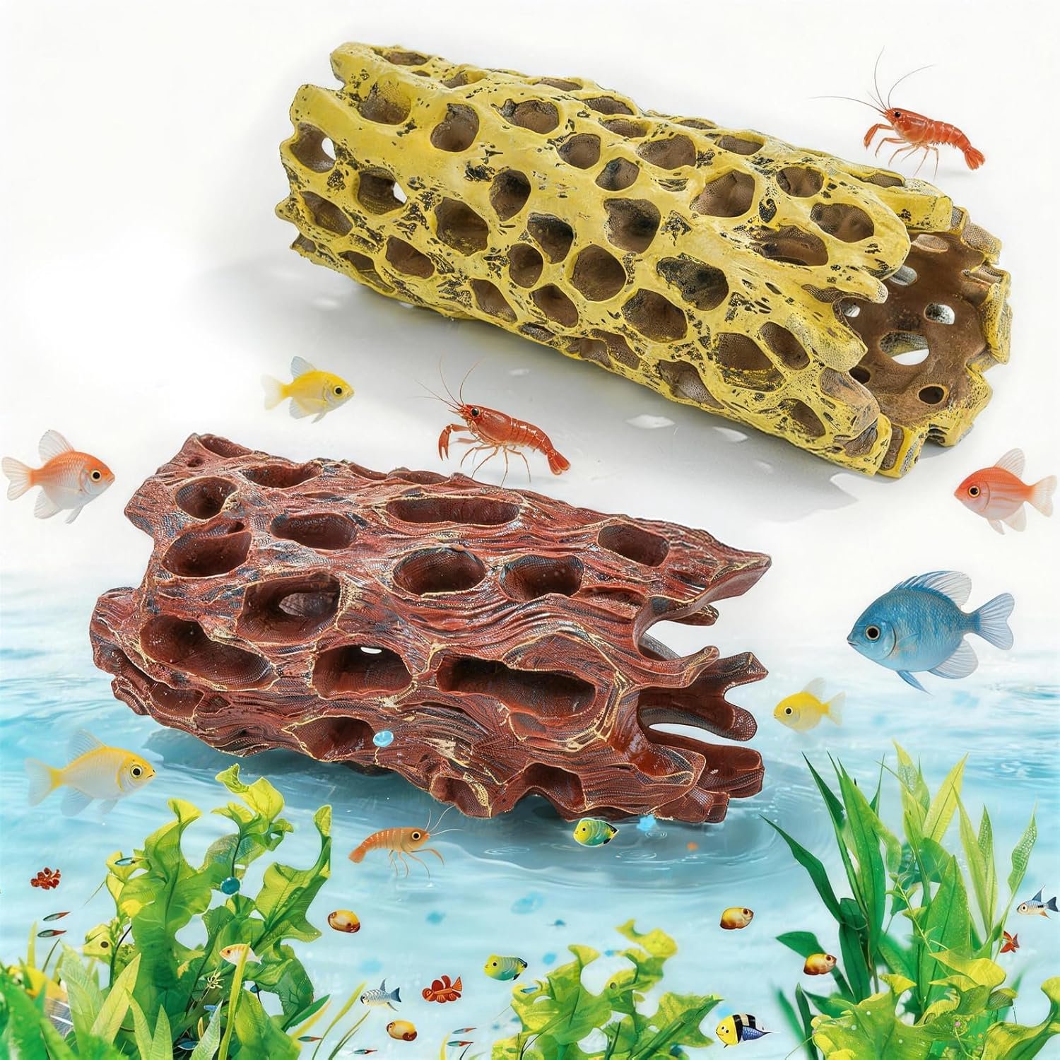 2pcs Fish Shrimp Hiding Place for Aquarium, Exquisite Hollow Trunk, Tree Trunk Simulation, Aquarium Decoration, Resin - ShopVlot