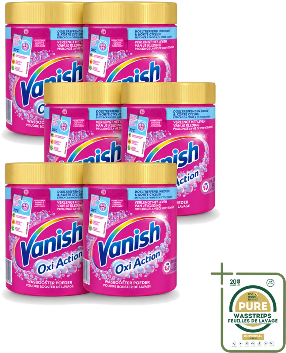 6 x Vanish Oxi Action - Vlekkenverwijderaar Poeder - Gekleurde Was - 1 Kg - Wasstrips - Vlekkenverwijderaar - Wasbooster - Kleuroverdracht - Geuren Neutraliseren - Hygiëne