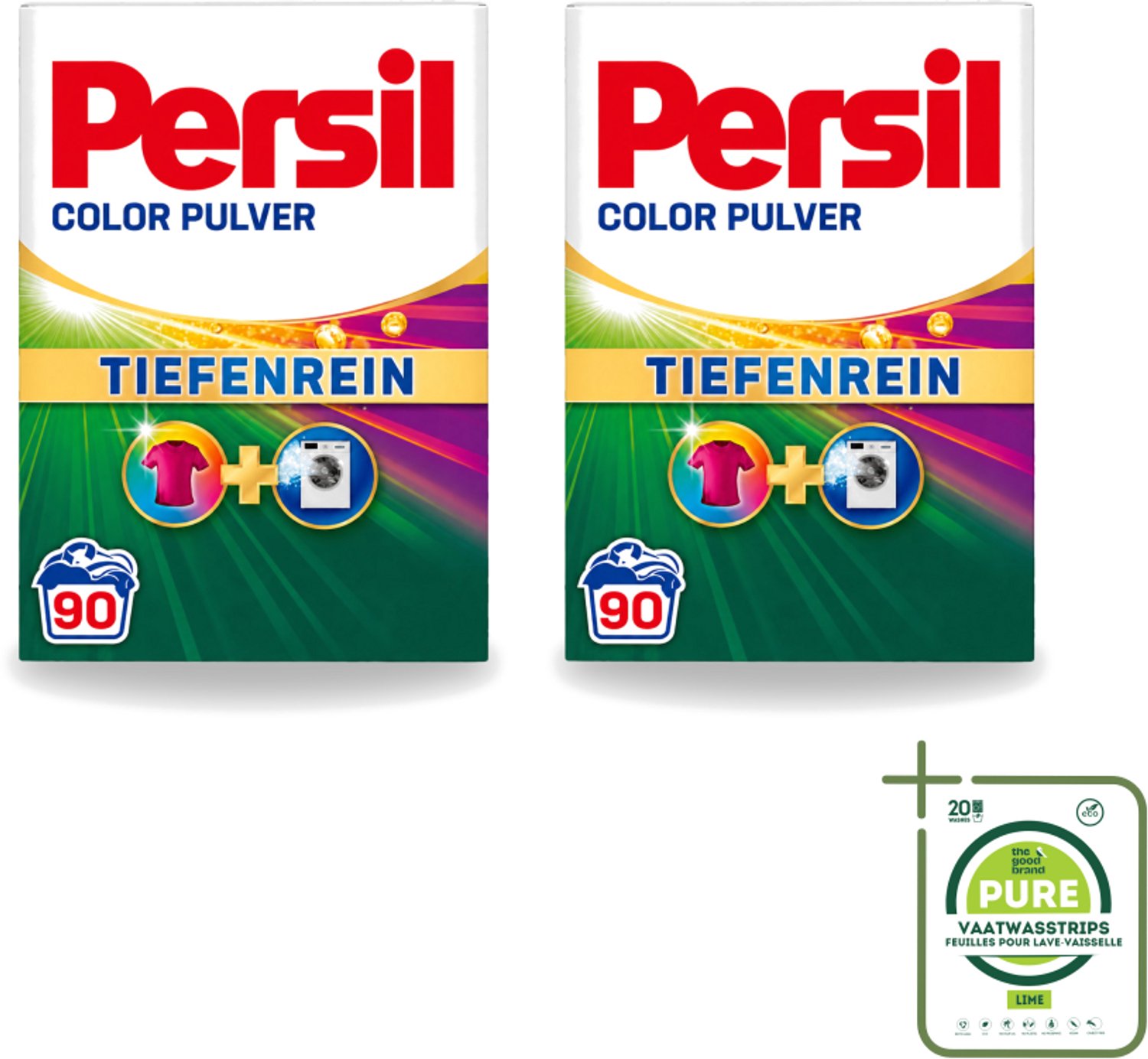 2 x Persil Color - Waspoeder - Gekleurde Was - 90 Wasbeurten - Grootverpakking - Vaatwasstrips - Waspoeder - Gekleurde Was - Vlekverwijdering - Kleurbehoud - Wasmachine
