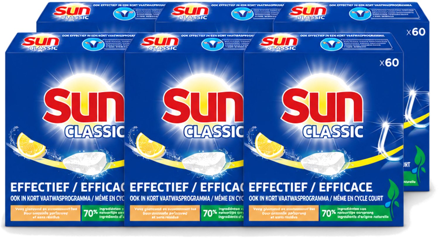 6 x Sun Classic - Vaatwastabletten - Voordeelverpakking - Citroen - 60 Tabletten - Voordeelverpakking - 6 stuks