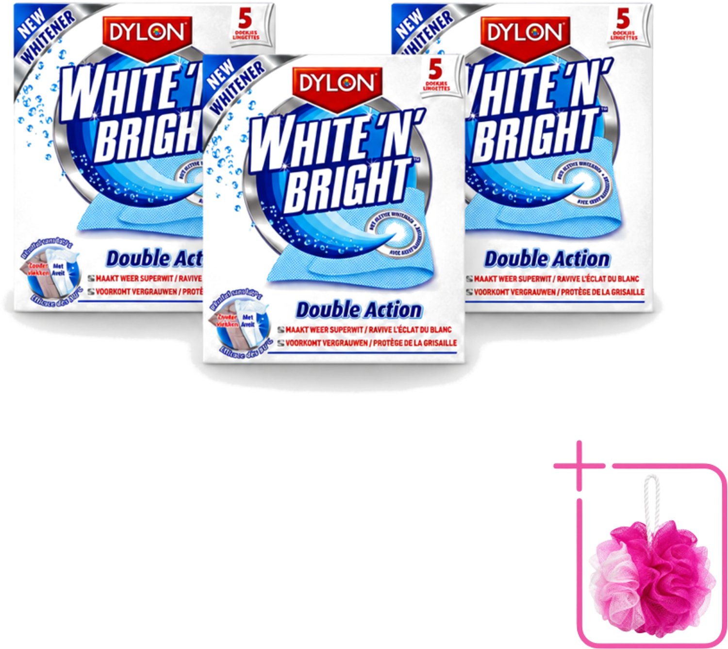 3 x Dylon - Vlekverwijderaar - White & Bright - Superwit & Vlekkeloos - 5 Doekjes - Bulkverpakking - Wit maken kleding - Douchemop - Vlekverwijderaar