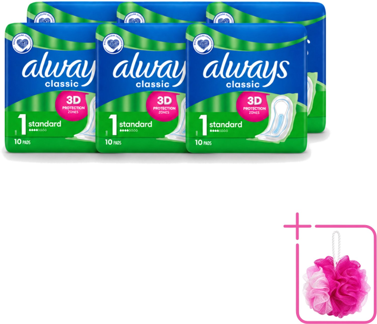 6 x Always Classic - Maandverband - Standaard - 3D Bescherming - 10 Maandverbandjes - Bulkverpakking - Maandverband - Menstruatie