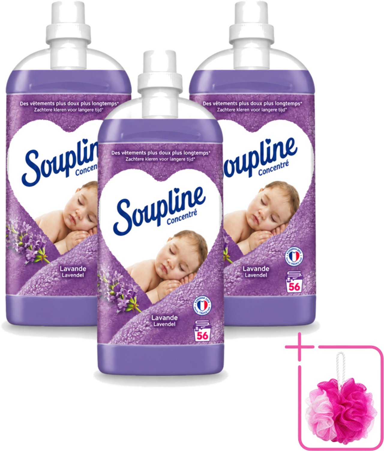 3 x Soupline - Wasverzachter - Lavendel - 56 Wasbeurten - 1.3L - Bulkverpakking - Wasverzachter - Douchemop - Wasgoed verzachten