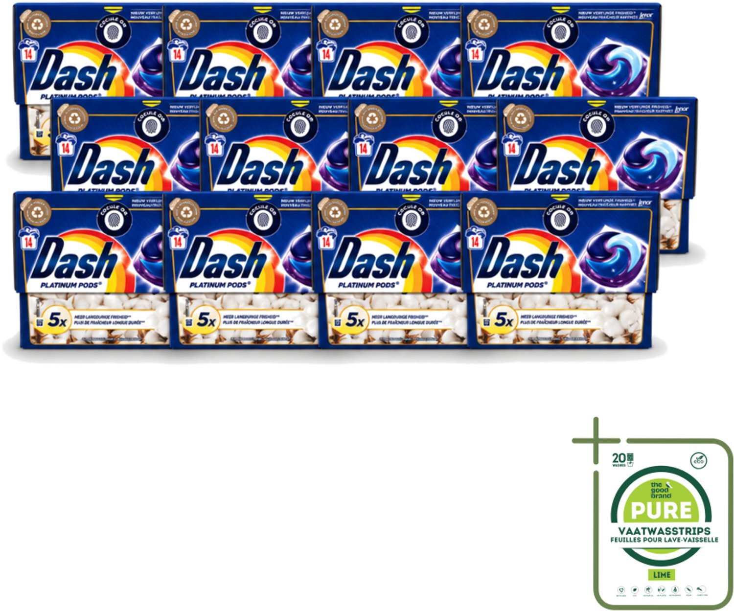 12 x Dash Platinum - Wasmiddel Capsules - Witte en Gekleurde Was - Frisheid van Katoen - 14 Wasbeurten - Grootverpakking - Vaatwasstrips - Wasmiddel - Wascapsules - Wasbeurten - Vlekverwijdering - Katoenfrisheid