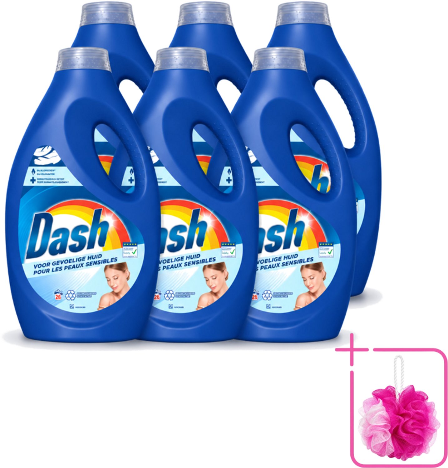 6 x Dash Sensitive - Vloeibaar Wasmiddel - Voor Gevoelige Huid - Witte en Gekleurde Was - 26 Wasbeurten - Bulkverpakking - Gevoelige huid - Douchemop - Wasmiddel
