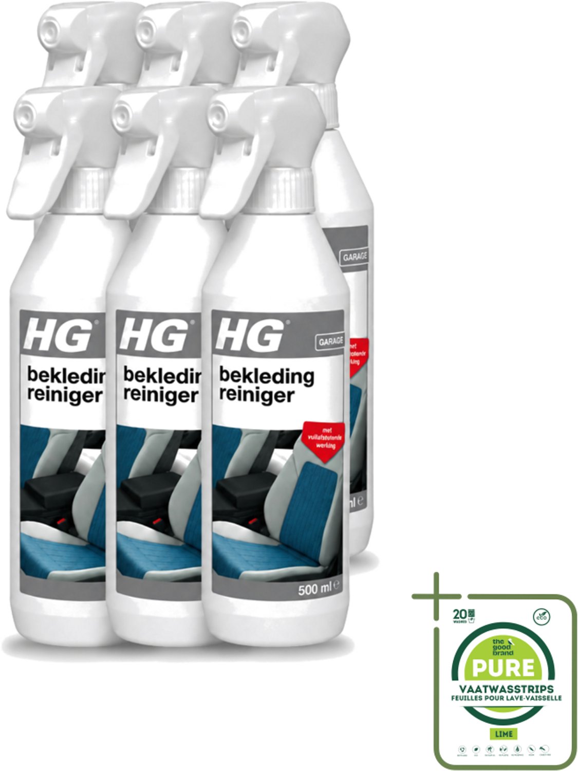6 x HG - Garage - Bekledingreiniger - Met Vuilafstotende Werking - 500 ml - Grootverpakking - Vaatwasstrips - Bekleding Reinigen - Vlekken Verwijderen - Vuilafstotend - Auto Bekleding Reinigen - Caravan Bekleding Reinigen