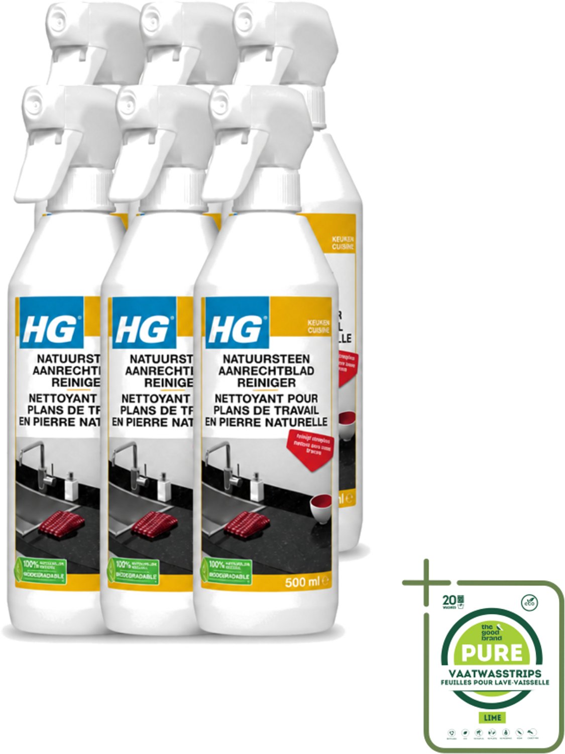 6 x HG - Natuursteen Aanrechtblad Reiniger - Reinigt Streeploos - 500 ml - Grootverpakking - Natuursteen Aanrechtblad Reinigen - Natuursteen Reinigen - Graniet Reinigen - Marmer Reinigen - Hardsteen Reinigen