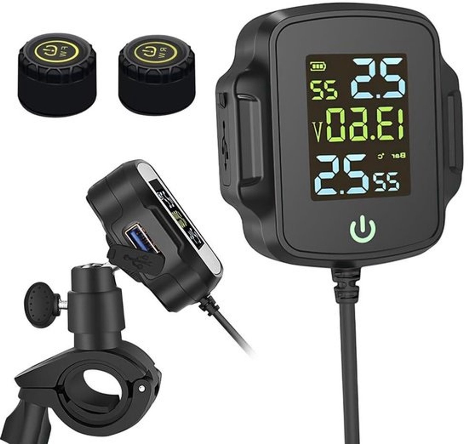 Motor Bandenspanning Monitor - TPMS Systeem - Veilig Rijden - Real-time Bewaking - 0-100 PSI - Zwart