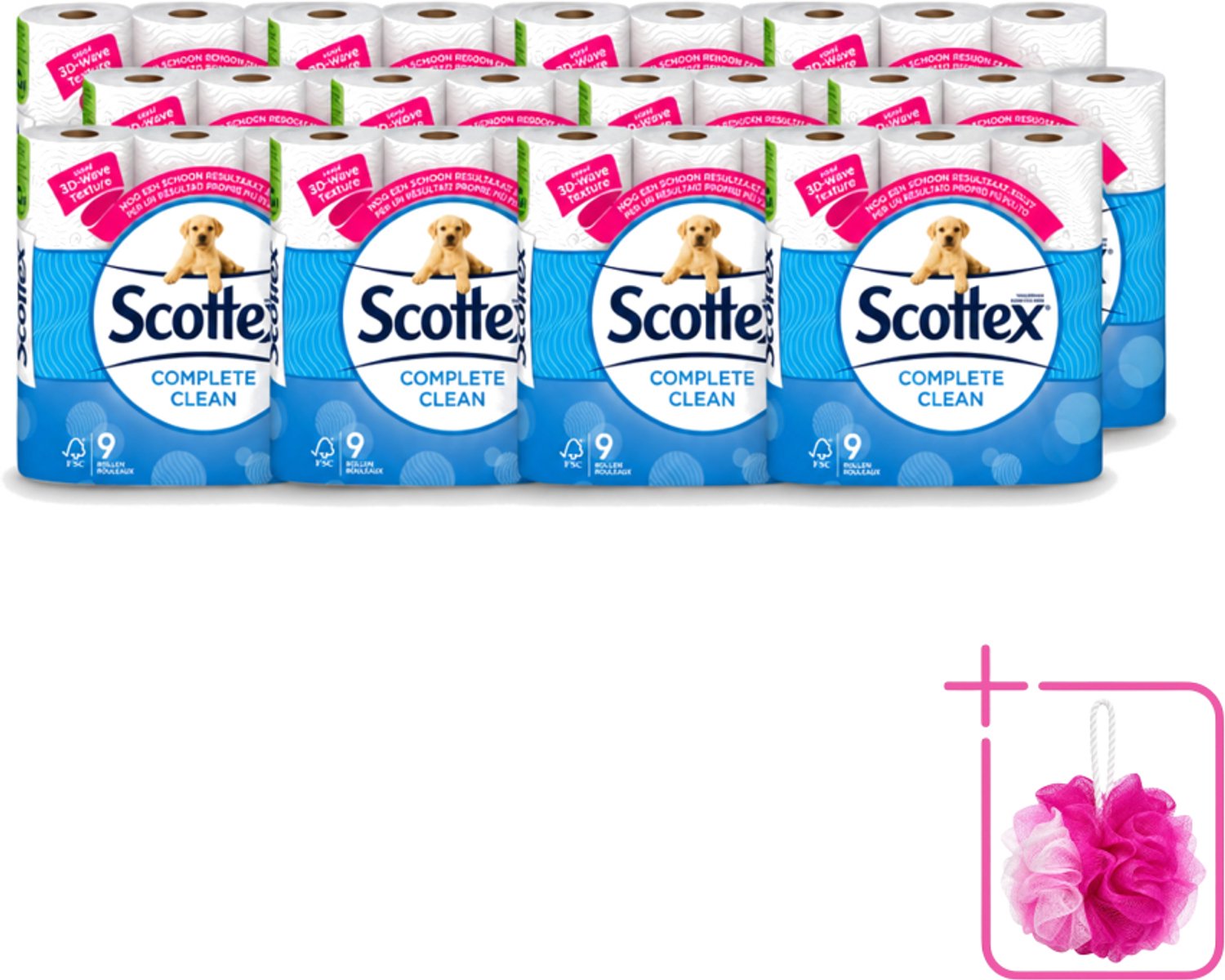 12 x Page Scottex – Toiletpapier – Complete Clean 2-laags – 9 rollen - Bulkverpakking - Toiletpapier - Douchemop - Schone reiniging