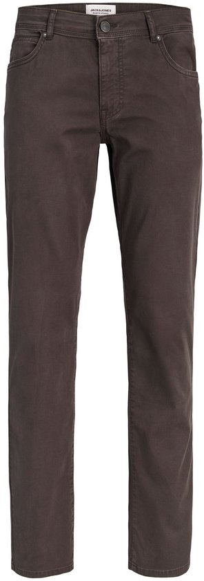 Donkerbruine regular fit broek met label in de taille.