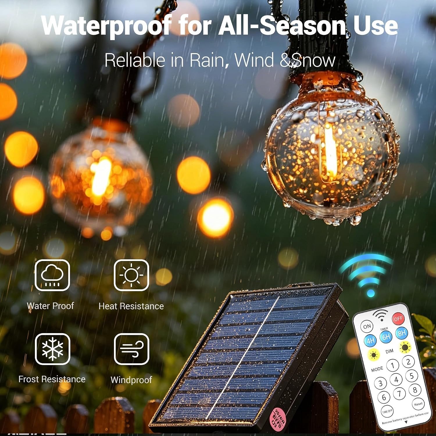 Lichtsnoer op zonne-energie - Warmwit - 10 Meter - LED Lampen met Afstandsbediening - Voor Buiten Decoratie