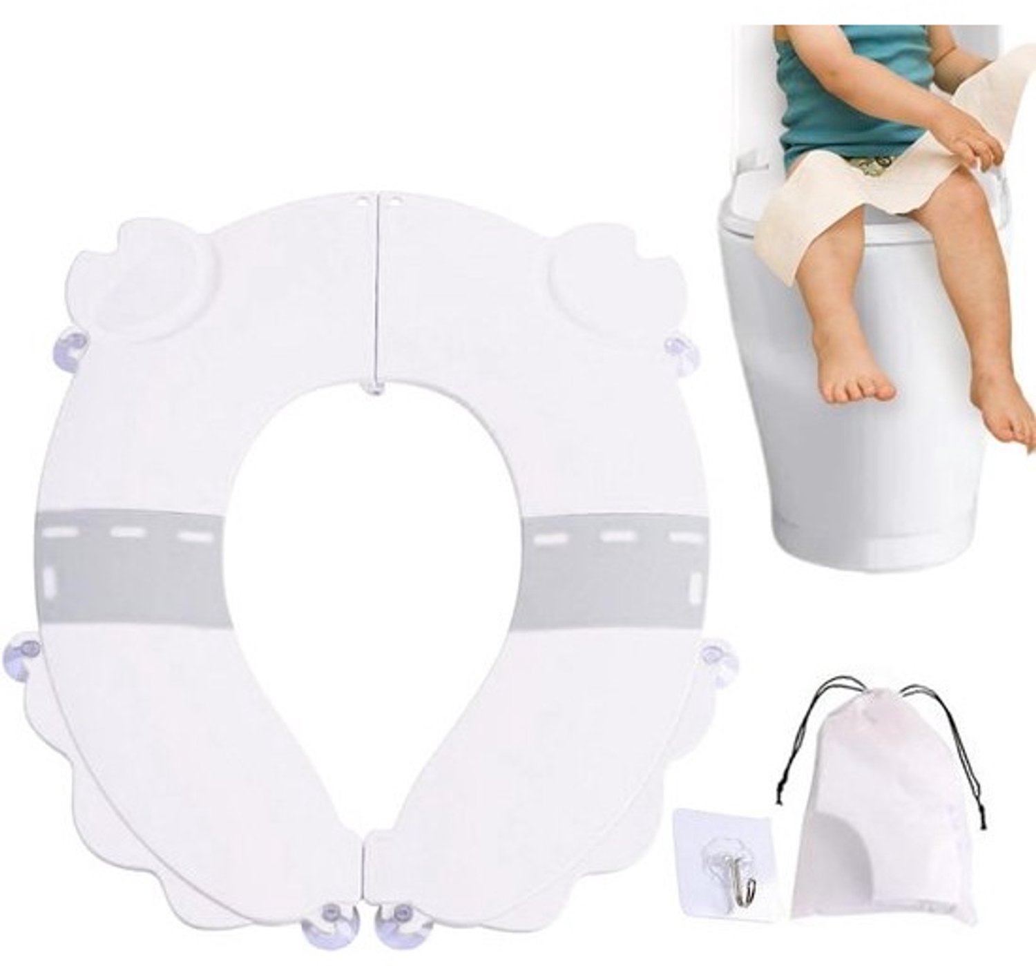 Opvouwbare toiletbril - Peuter toiletzitting - Zindelijk maken - Spatwaterdicht ontwerp - Inclusief tas - Wit