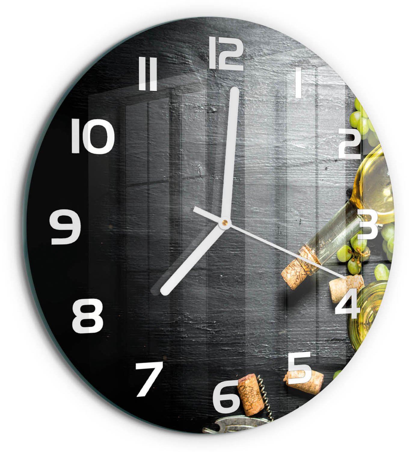 TULUP Wandklok - Witte wijn en fruit Glazen Klok Met Print - fi30 cm - Groente Wandklok Glas Met Motief - Witte handen - Ronde Klok - Wandklok Glas Decoratie - Gekleurde Glazen Klok