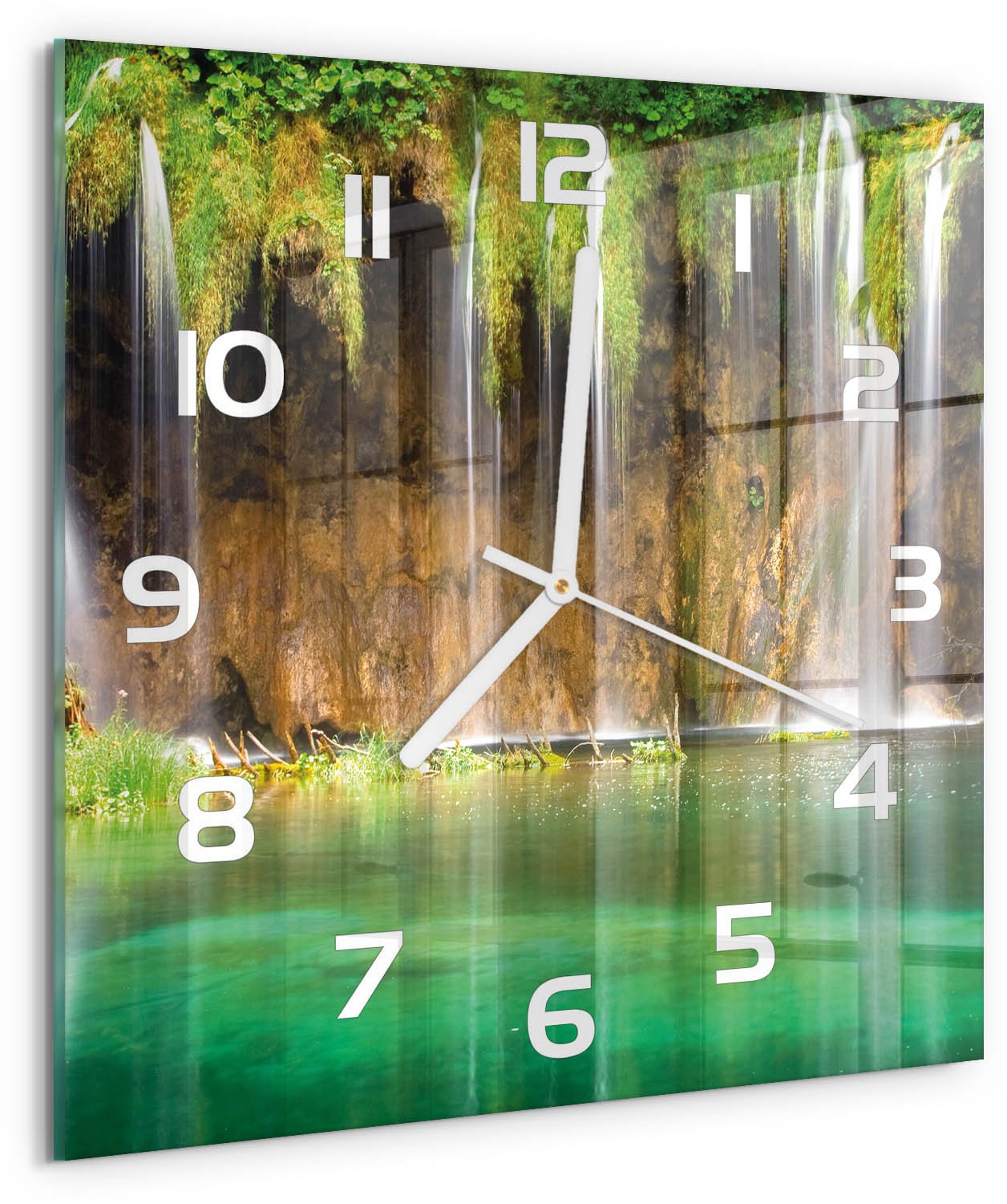 Tulup Wandklok - Plitvice-meren Gekleurde Glazen Klok - 30x30 cm - Groente Glazen Klok Met Print - Witte handen - Vierkante Klok - Moderne Wandklok Glas - Wandklok Glas Decoratie