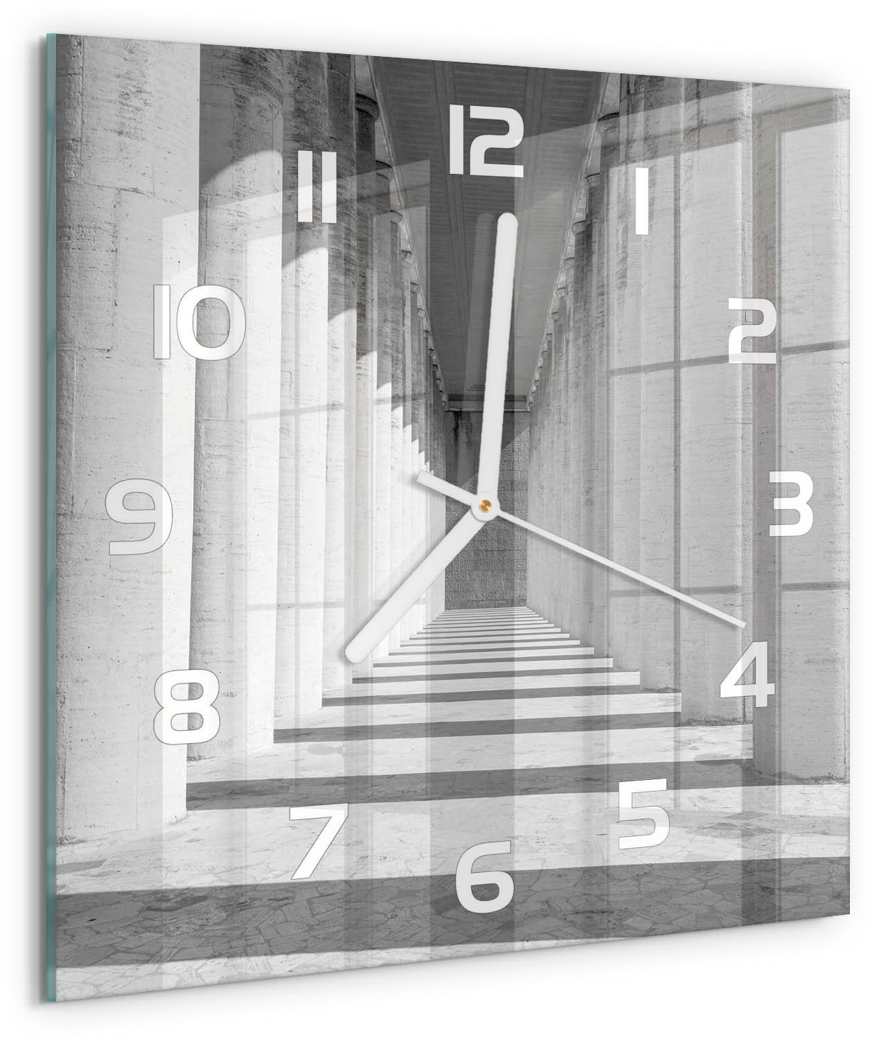TULUP Wandklok - Hal Wandklok Glas Decoratie - 30x30 cm - Grijs Gekleurde Glazen Klok - Witte handen - Vierkante Klok - Klok Glas Met Opdruk - Moderne Wandklok Glas