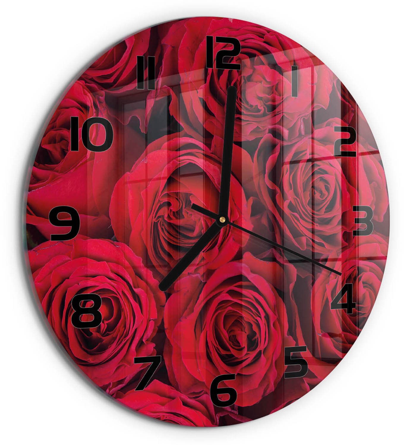 TULUP Wandklok - Rozen Glazen Wandklok Design - fi30 cm - Rood Klok Glas Met Opdruk - Zwarte handen - Ronde Klok - Wandklok Glas Met Motief - Decoratieve Glazen Klok