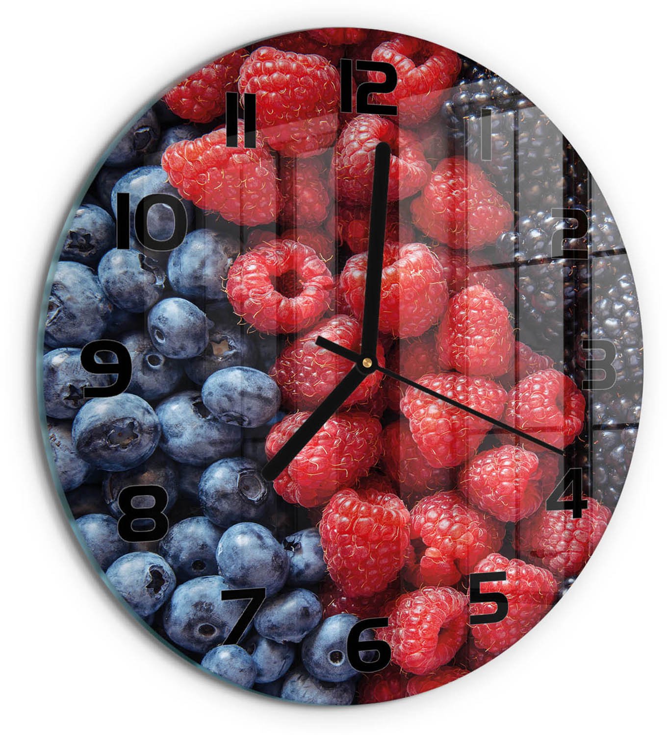 TULUP Wandklok - Bosvruchten Glazen Wandklok Design - fi30 cm - Veelkleurig Klok Glas Met Opdruk - Zwarte handen - Ronde Klok - Wandklok Glas Met Motief - Decoratieve Glazen Klok