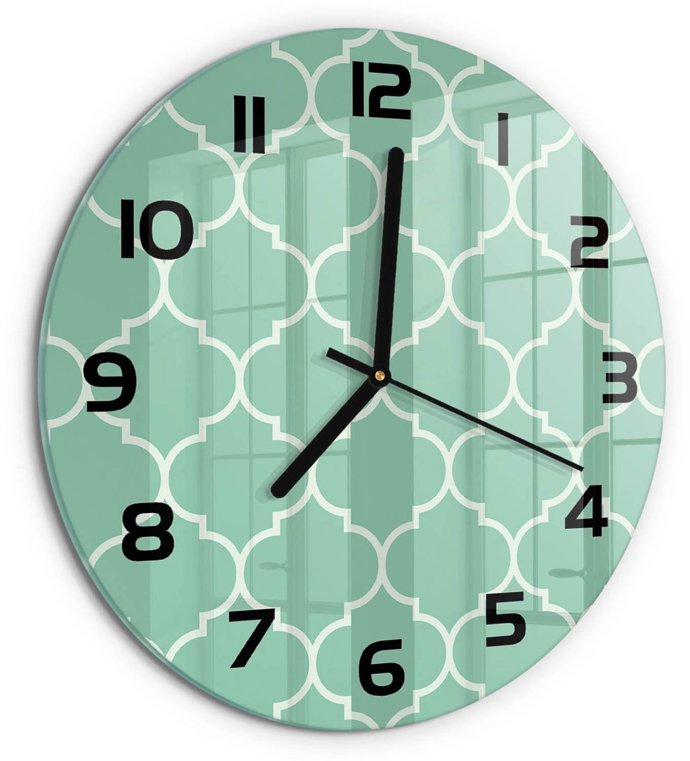 TULUP Wandklok - Marokkaanse achtergrond Moderne Wandklok Glas - fi30 cm - Groente Wandklok Glas Decoratie - Zwarte handen - Ronde Klok - Glazen Wandklok Design - Klok Glas Met Opdruk