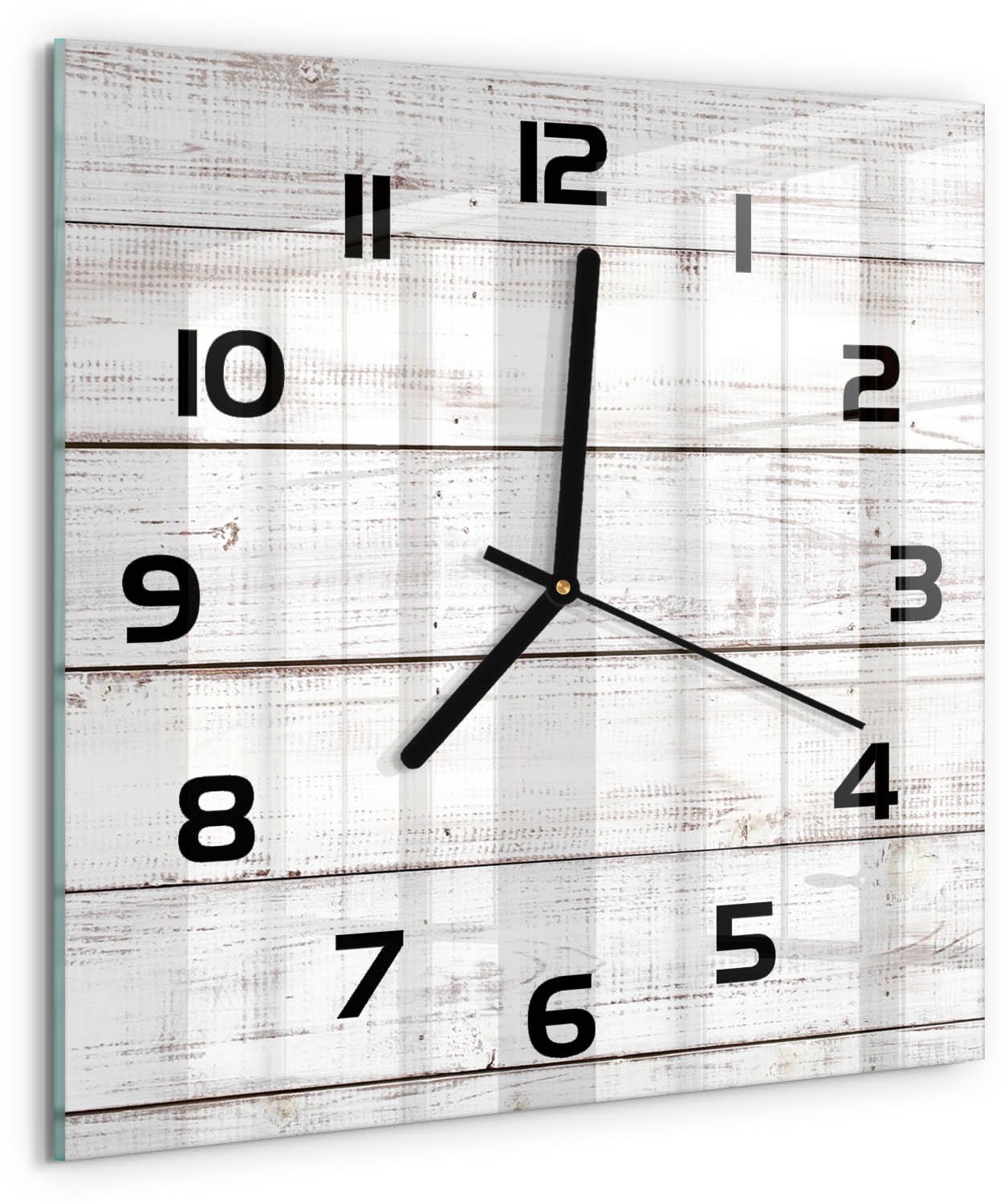 Tulup Wandklok - Houten muur Glazen Wandklok Design - 30x30 cm - Beige Klok Glas Met Opdruk - Zwarte handen - Vierkante Klok - Wandklok Glas Met Motief - Decoratieve Glazen Klok