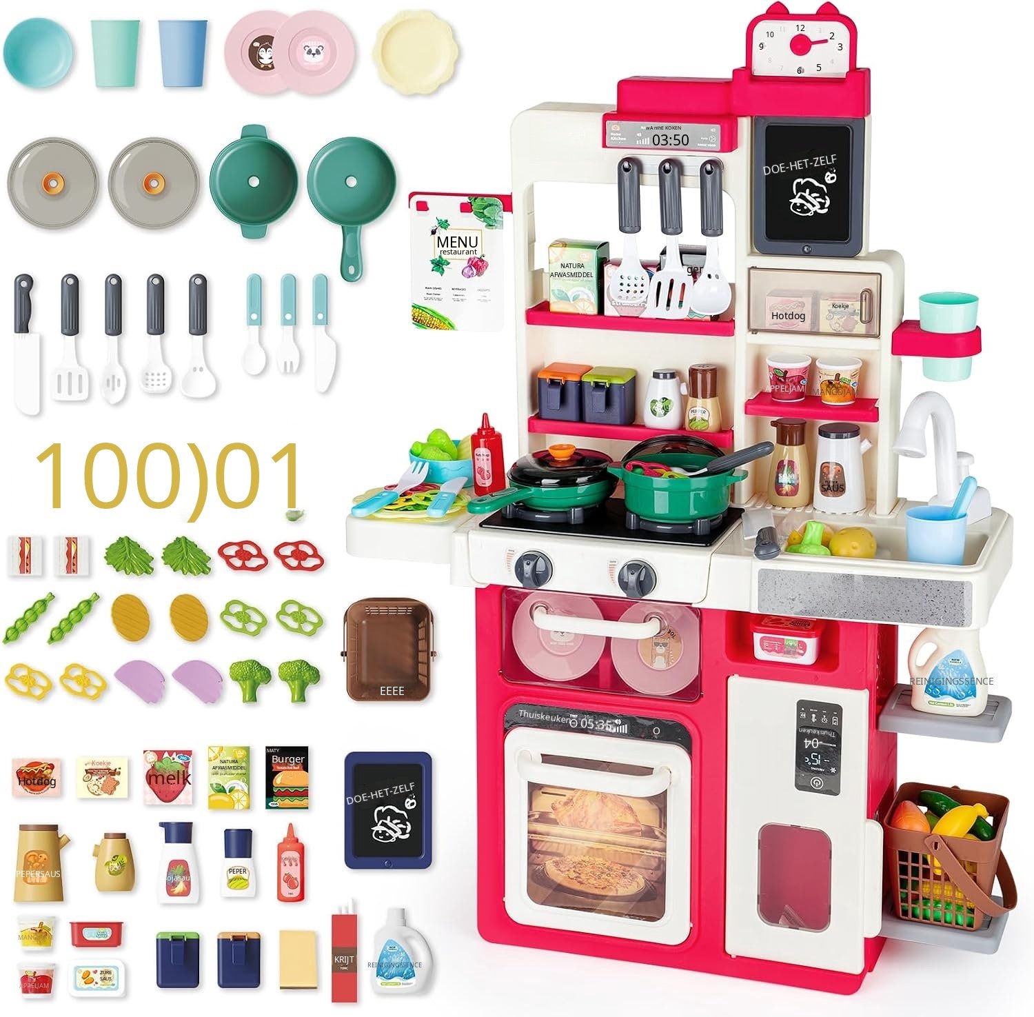 QEVA Kinderkeuken Speelgoed - Speelkeuken - Kinderkeuken - Rood - 56cm x 22cm x 80cm