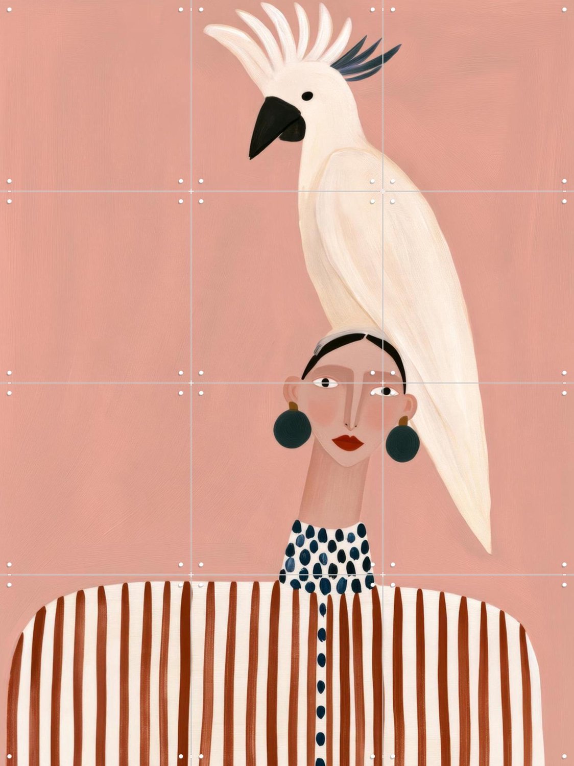 IXXI Cockatoo Couture, Atelier Pommeline - 60 x 80 cm - Grote wanddecoratie en posters - Modern, Cartoonesk, Illustraties, Woonkamer, Slaapkamer Roze / Wit