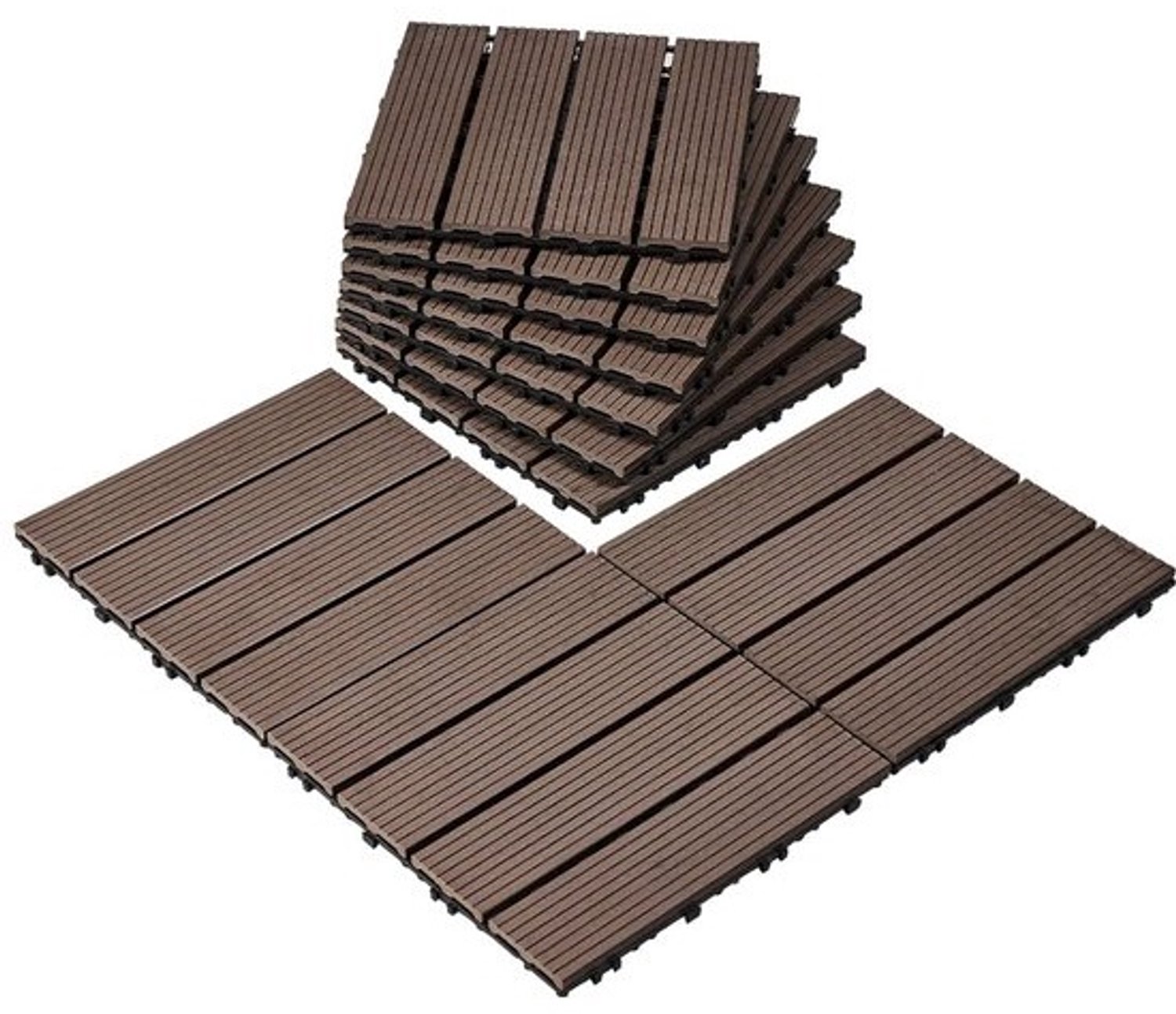 Terrastegels Houtpatroon - Buiten vloerbedekking - Waterdicht Terras - In elkaar grijpend ontwerp - 30x30 cm - Donkerbruin