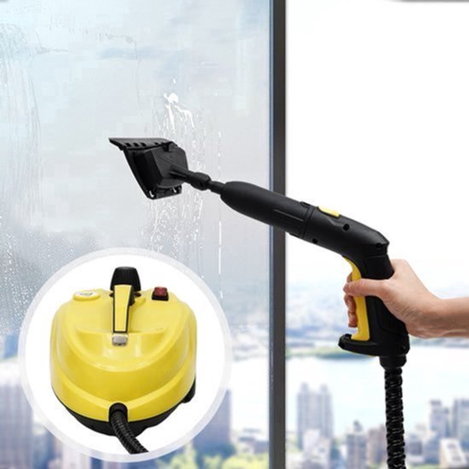 Stoomreiniger Handheld - 2000 W Vermogen - 1.8 L Waterreservoir - RVS En PP Materiaal - Geel Kleur - Voor Keuken En Badkamer