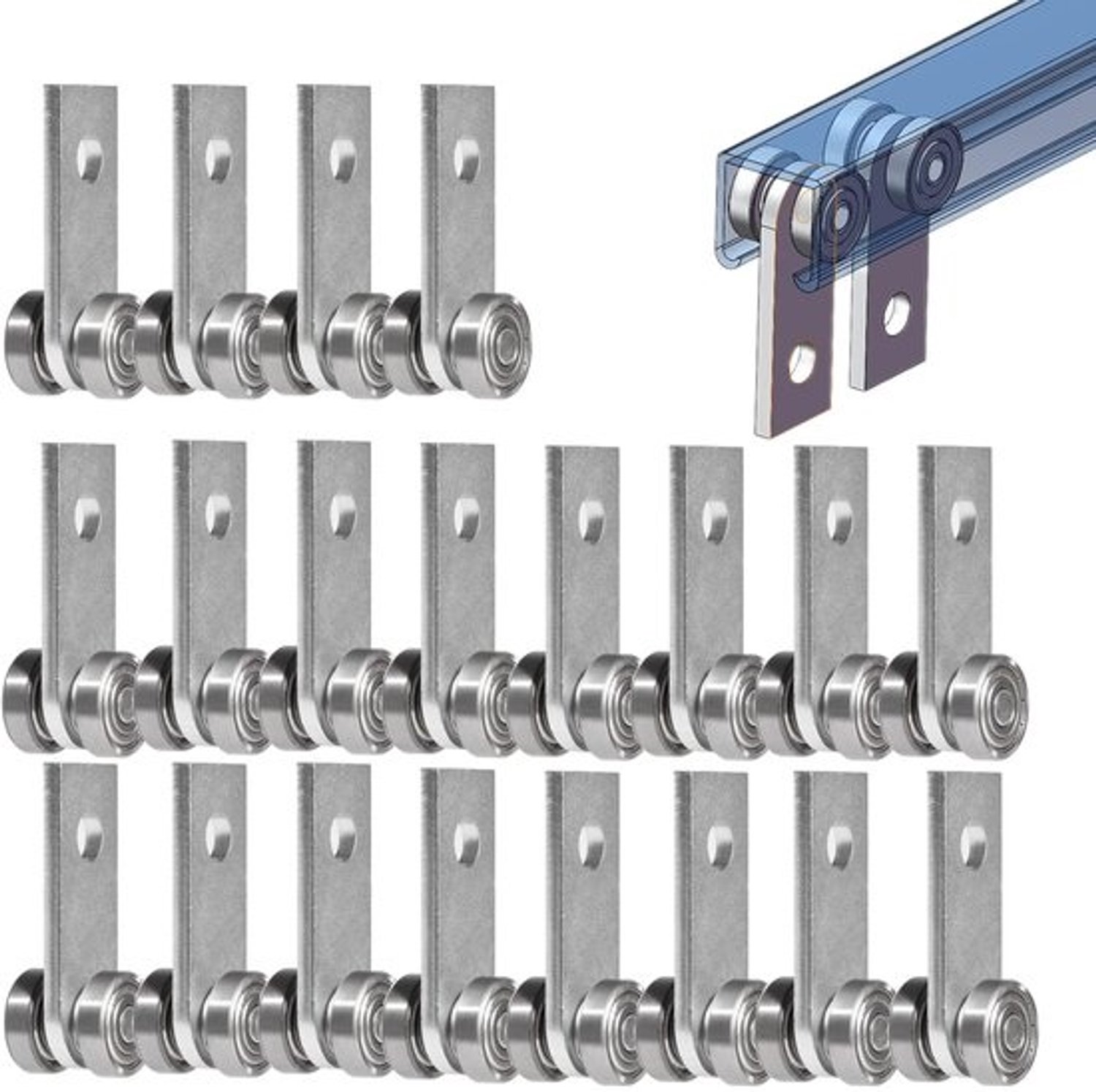 Trolley Montage Rollers - Loopkatten - Materiaal Transport - Zwaar Belastbaar 2200 lbs - Voor 1-5/8 Inch Kanaal