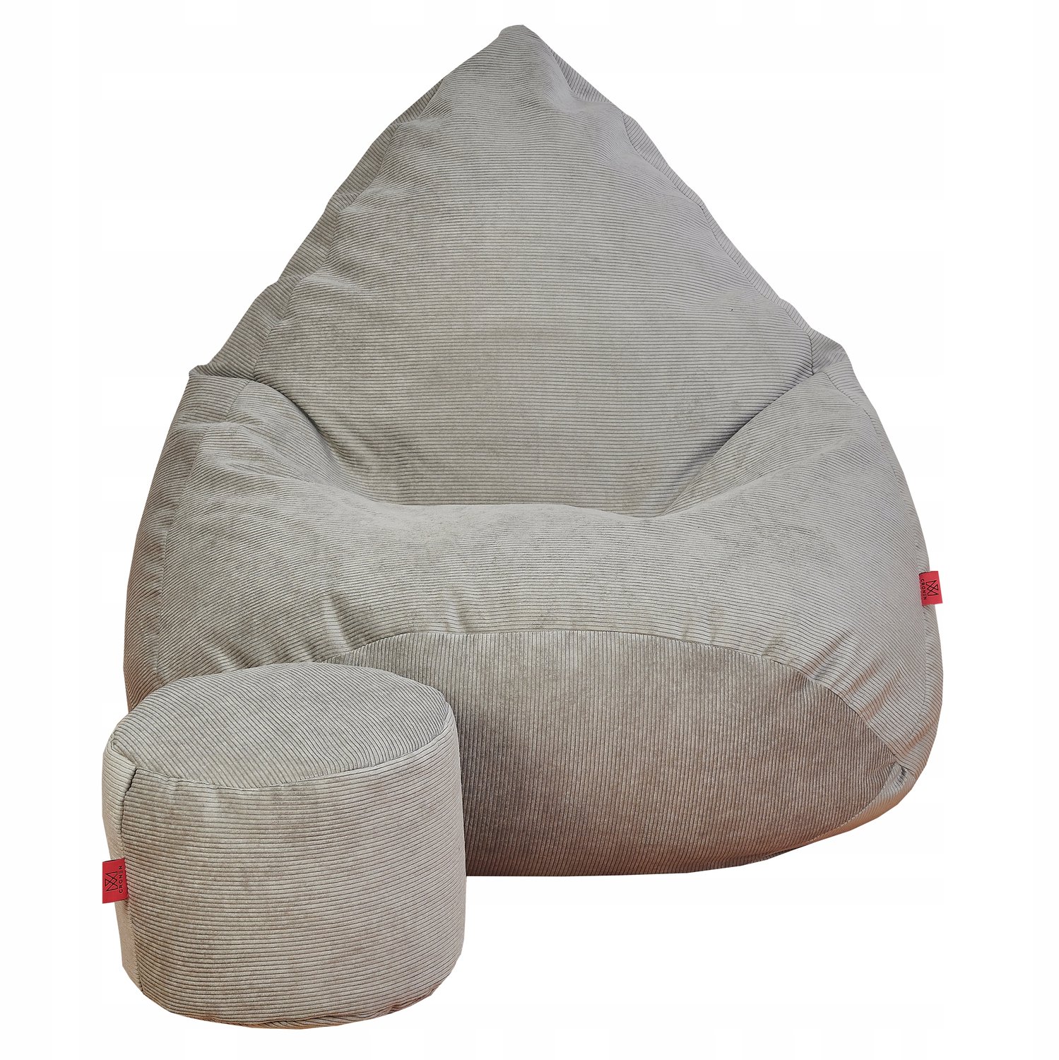 Cronen Premium Corduroy Beanbag Stoel met Voetenbank - Zacht & Duurzaam grijs