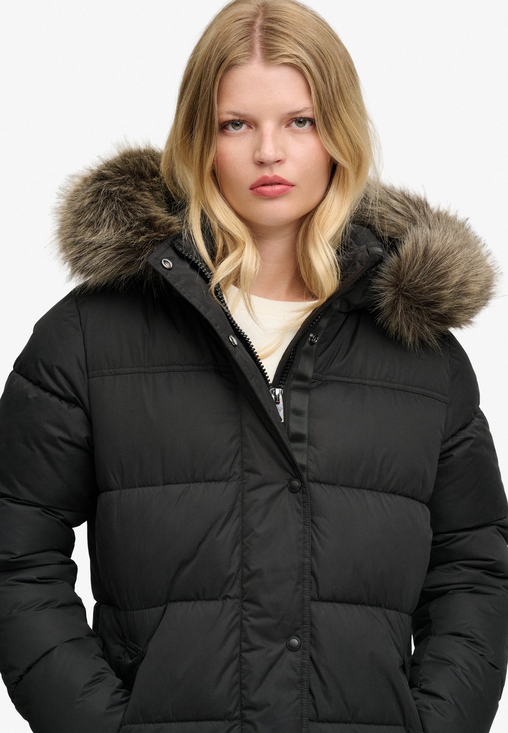 Superdry Everest Longline Puffer Jas Dames Gewatteerde jassen Zwart