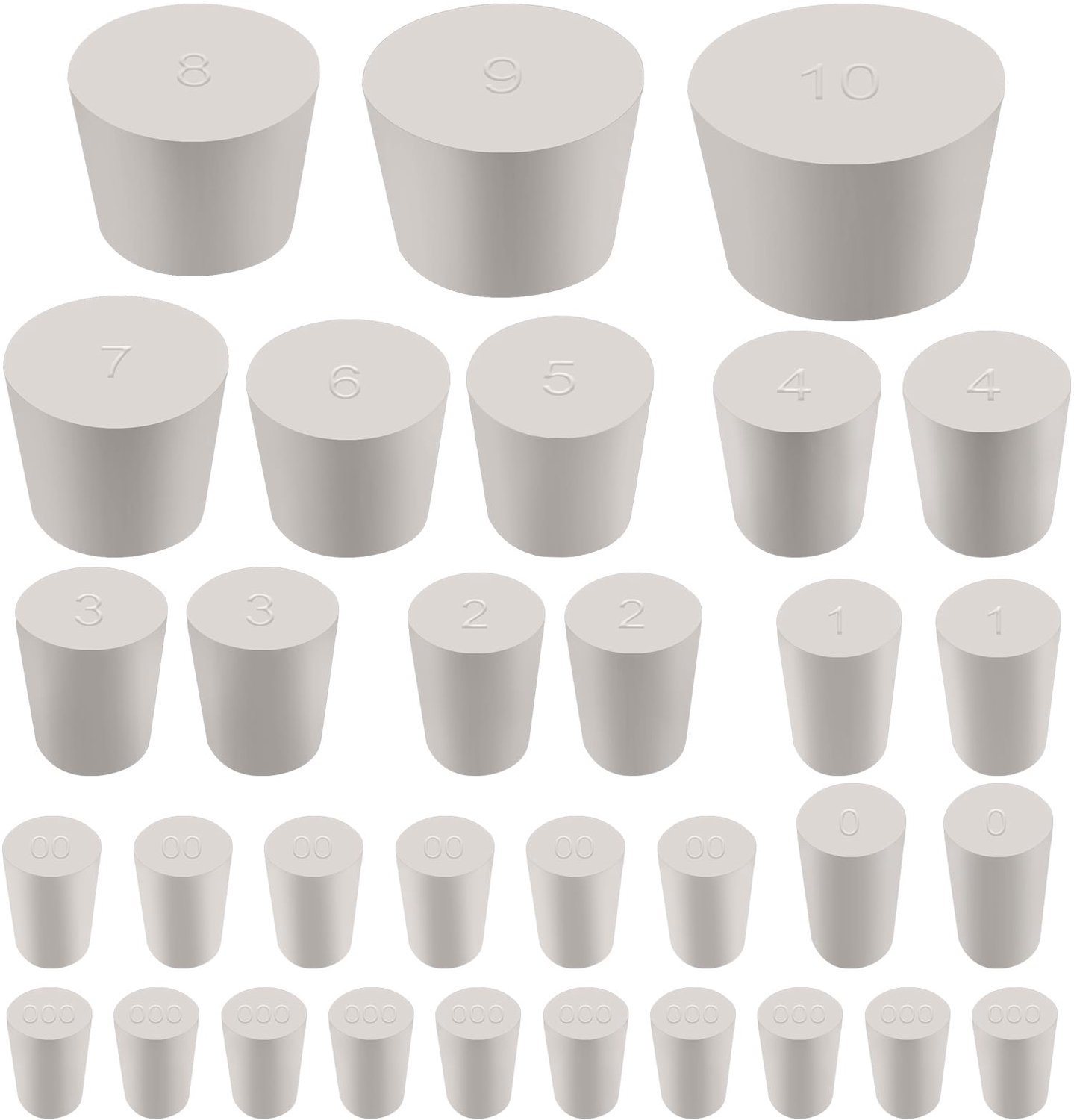 SnelShoppen - 32-delige set rubber stoppers, diverse maten, witte lab stoppers, conische en solide lab pluggen, perfect voor laboratorium en huisgebru