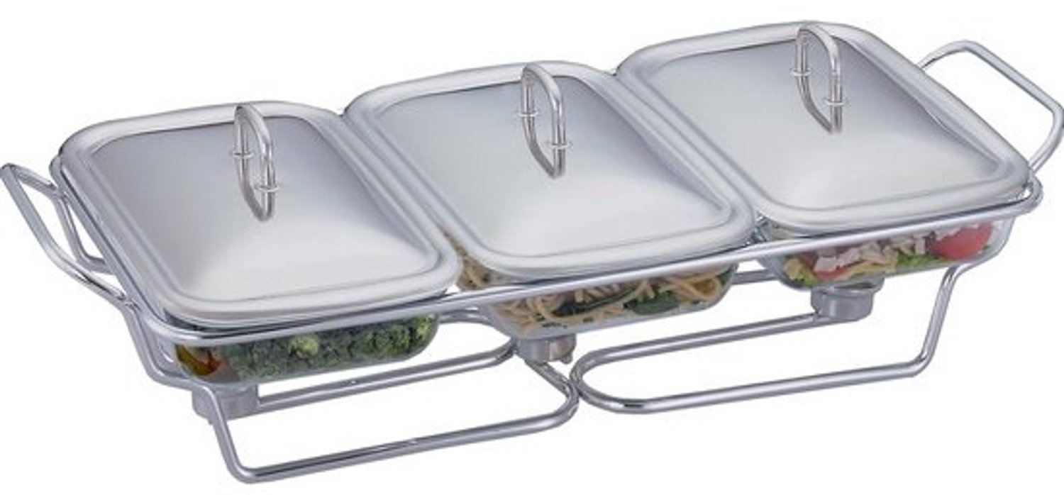 Buffet Warmer Set 3 Delen met Glazen Serveerschalen - RVS Chafing Dish voor Warme Gerechten