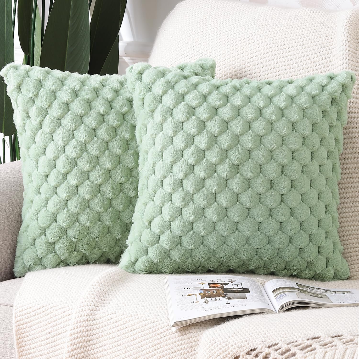 Kussensloop 60x60 cm - Pluche Zachte Faux Wol - Groen - Perfect voor bank en slaapkamer - ShopVlot