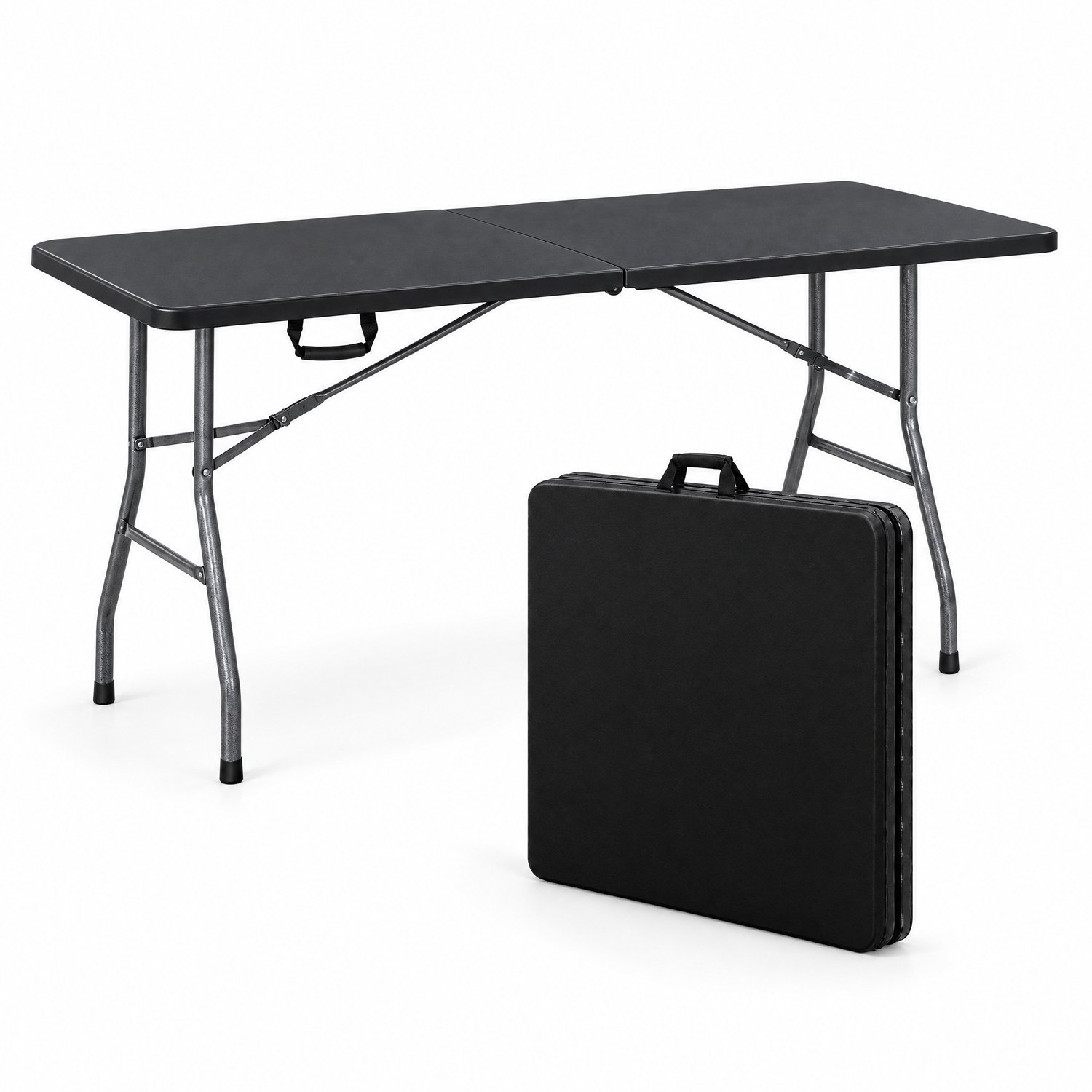 Inklapbare Tafel – Klaptafel 180 x 74 x 74 cm – Vouwtafel, Campingtafel, Tuintafel, Buffettafel & Partytafel – 6 tot 8 Personen – Opvouwbaar tot Koffer met Draaghandvat – Weerbestendig – Zwart – Monza Home
