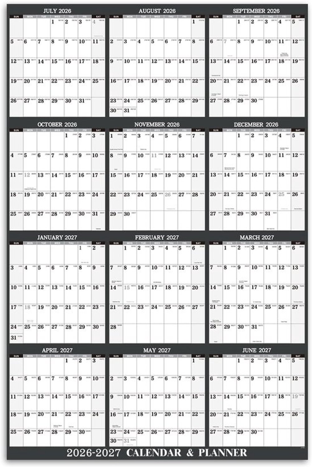 Jaar Kalender - 2025 Planning - Afspraken Plannen - Inclusief Stickers - 88.5 x 58 cm - Wit