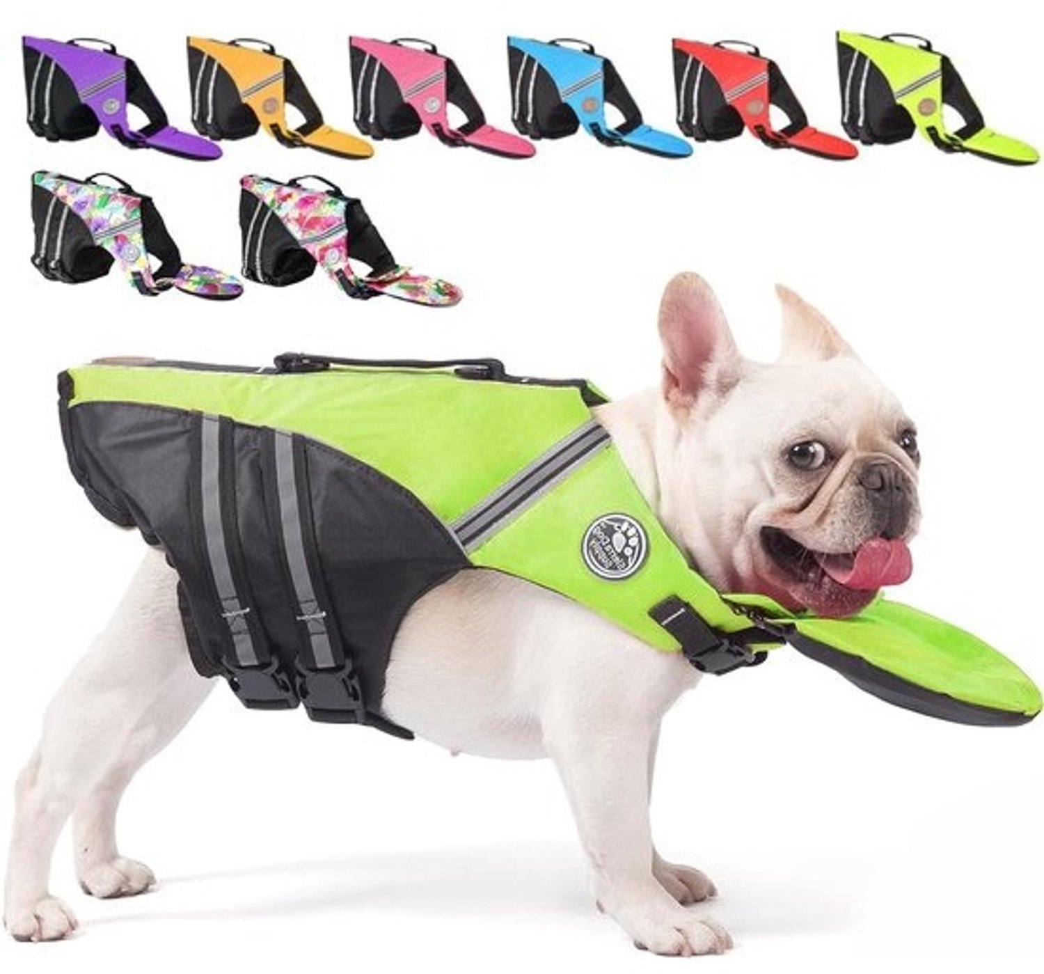 Reddingsvest Hond - Zwemvest Honden - Veilig Zwemmen - Speciaal voor Franse Bulldogs - 43-76 cm borstomvang - Fluorescerend Groen