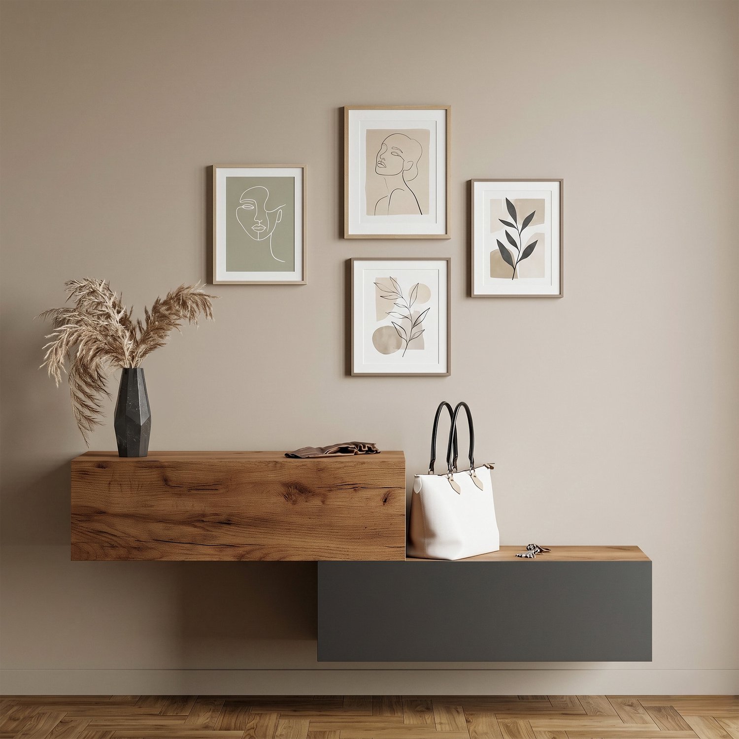 Planetmöbel Garderobekast 2x 100 cm - Goud eiken / Antraciet - Set van 2
