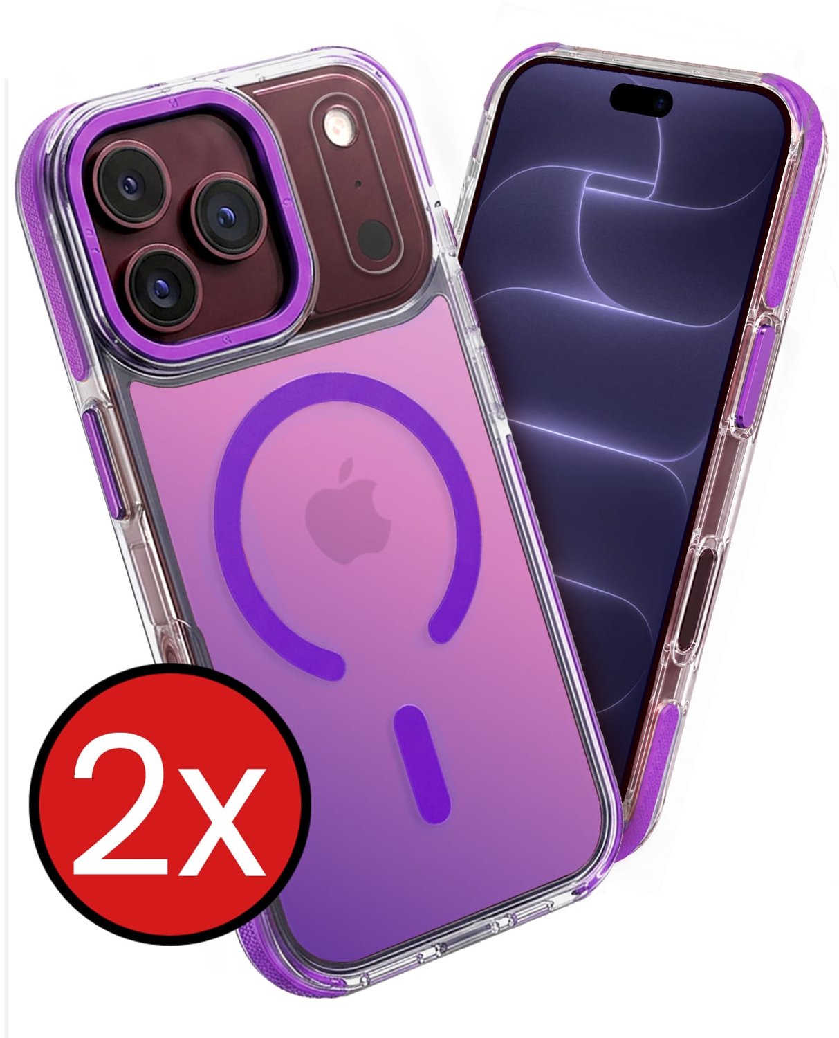 Hoesje - 2 Stuks - Geschikt voor Apple iPhone 18 Pro Max - Magsafe Compatible - Holographic - Sterk & Shockproof - Shock Proof Case - Back Cover - Telefoon Hoes - Telefoonhoes - Paars