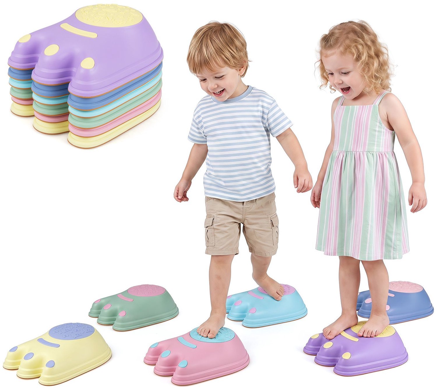 SureDeal® - Speelgoed - Balancierstenen - Kinderen Delig Stapelbare - Voetafdrukken Kleine Monsters - 31x23x10 cm - Multikleur