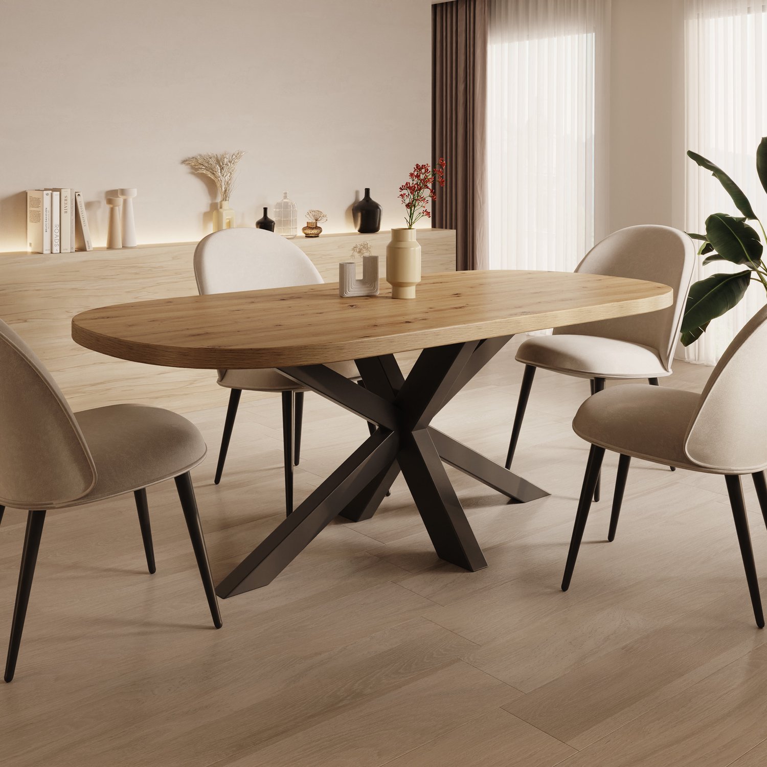MEUBELLA Ovelis - Eetkamertafel - Eikenpatroon - 209x100x77 cm Bruin