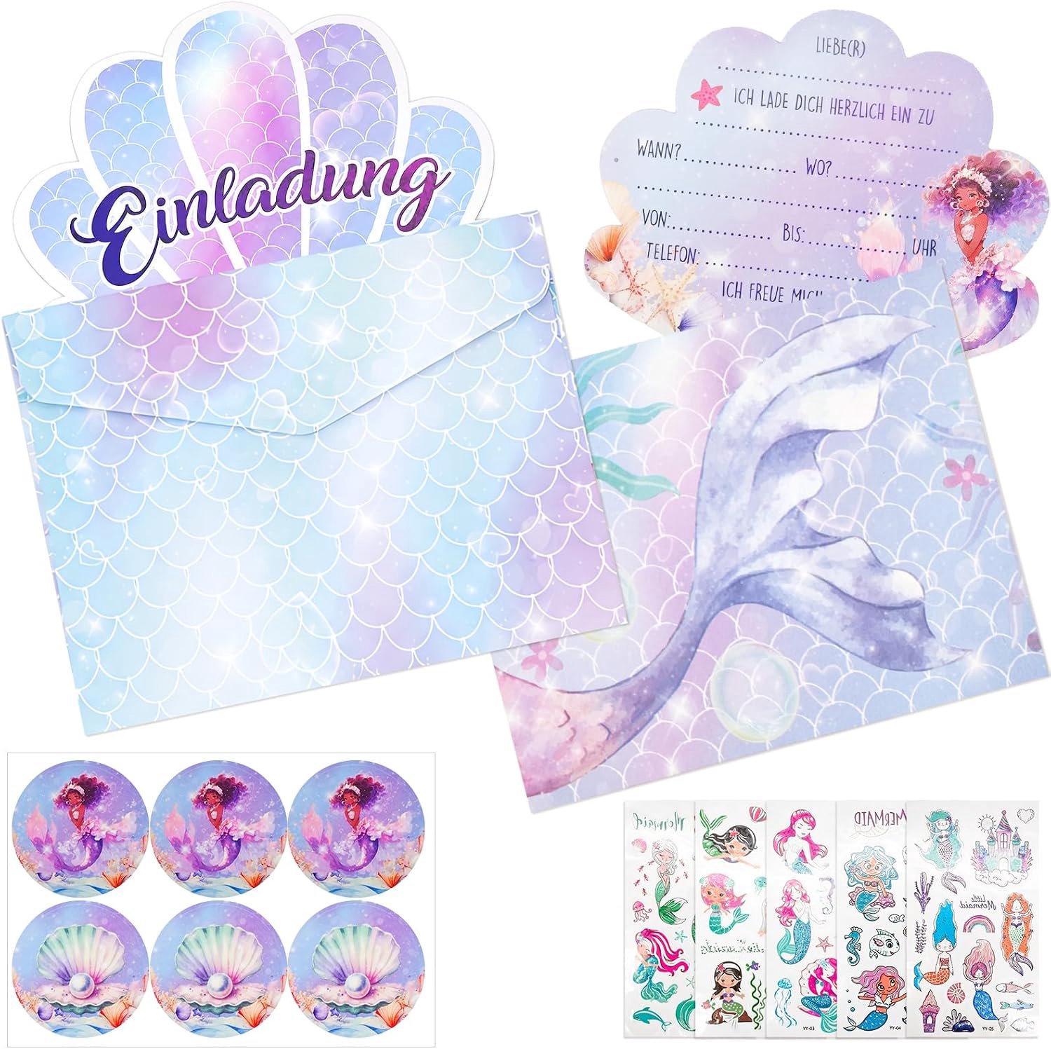 12 x Mermaid-uitnodigingen kinderfeestje, Mermaid-decoratie