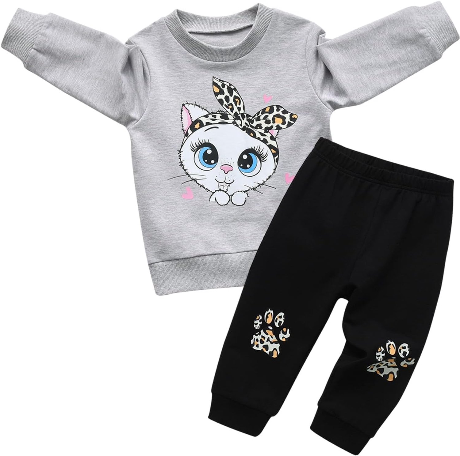 Sweatshirt met katendruk en broekje, setje voor meisjes