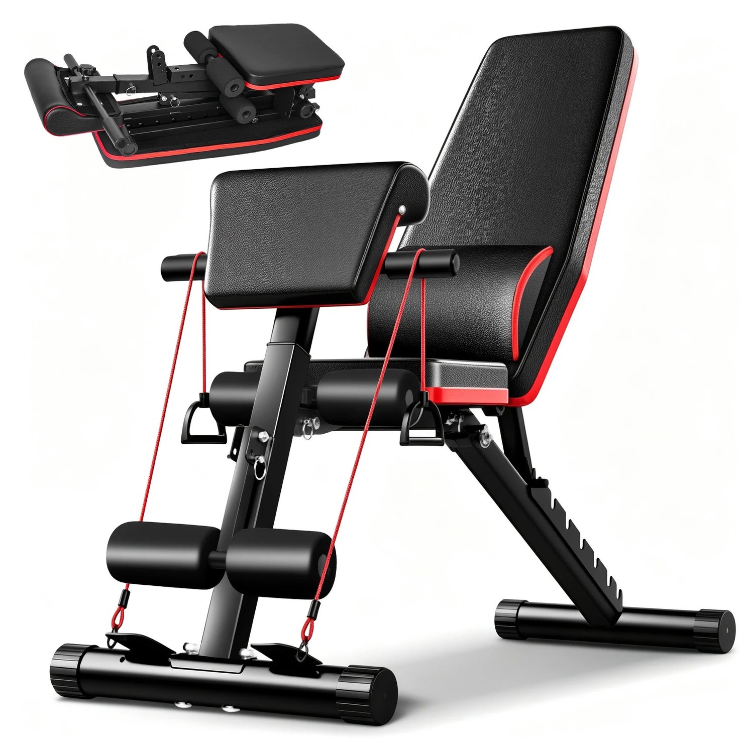 Lamor Fitnessbank - Halterbank - Halterbanken - Fitness - Thuis trainen - Workout - Verstelbaar - Inklapbaar - Zwart met rood