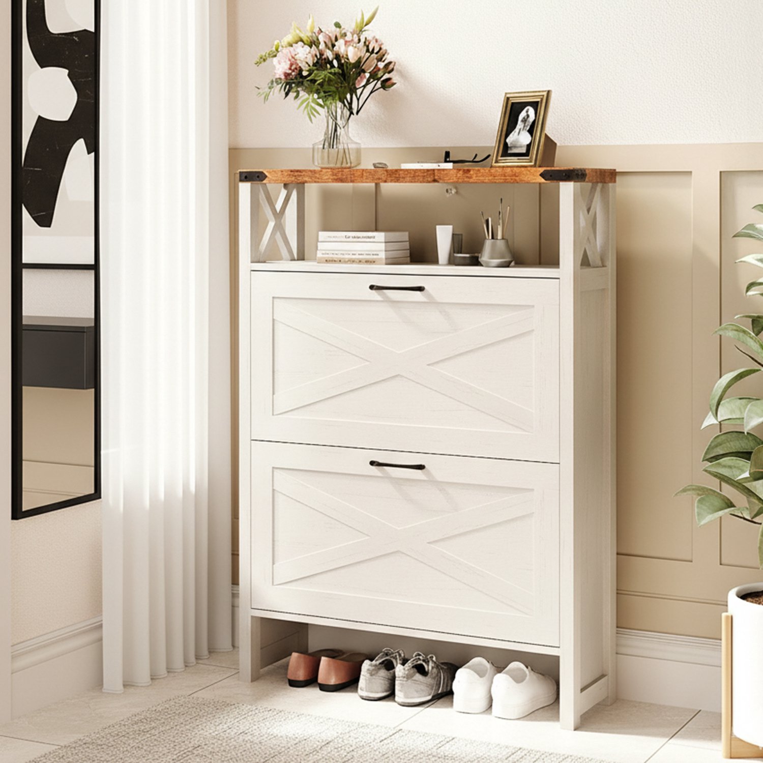 LEADZM Schoenenkast met 2 deuren - Wit - 80 x 25 x 115 cm